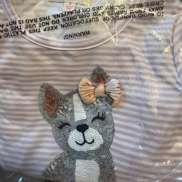 NWT B TWEEN 2pk Little Girls Fashion Tops Stripe design, Sequin Dog Accents - Picture 10 of 10